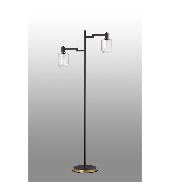 Worcester Swing Arm Floor Lamp 2 Light E14 Brass/Satin Black/Clear Striped Cylinder Glass-9