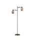 Worcester Swing Arm Floor Lamp 2 Light E14 Brass/Satin Black/Smoke Striped Cylinder Glass-1