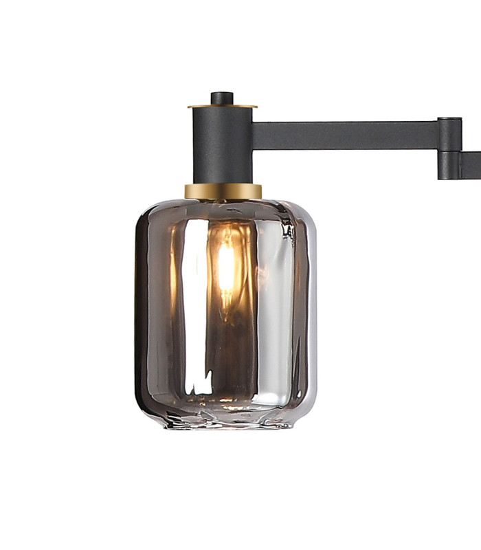 Worcester Swing Arm Floor Lamp 2 Light E14 Brass/Satin Black/Smoke Striped Cylinder Glass-8