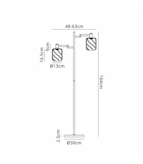 Worcester Swing Arm Floor Lamp 2 Light E14 Brass/Satin Black/Amber Twisted Cylinder Glass-2