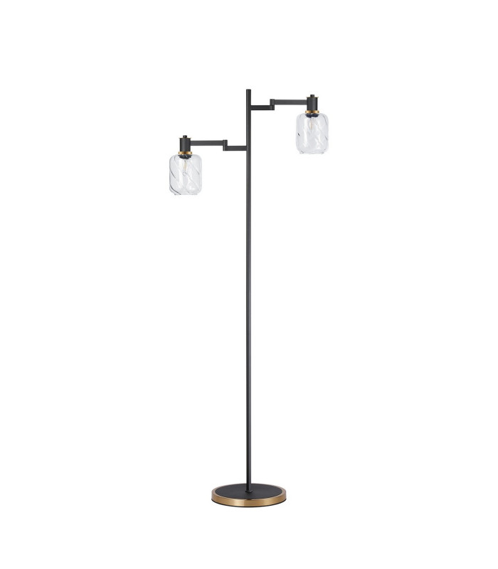 Worcester Swing Arm Floor Lamp 2 Light E14 Brass/Satin Black/Clear Twisted Cylinder Glass-5