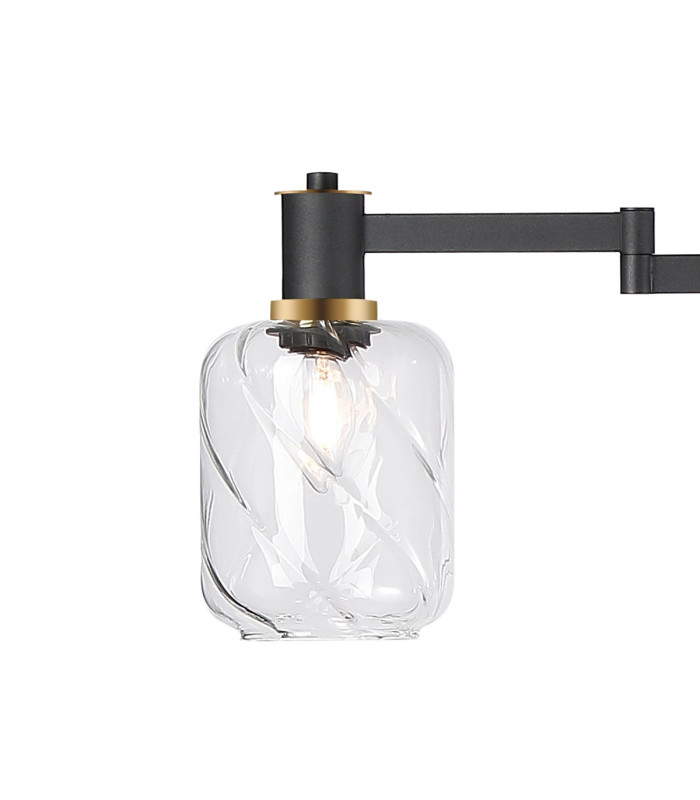 Worcester Swing Arm Floor Lamp 2 Light E14 Brass/Satin Black/Clear Twisted Cylinder Glass-8