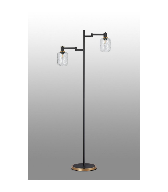 Worcester Swing Arm Floor Lamp 2 Light E14 Brass/Satin Black/Clear Twisted Cylinder Glass-9
