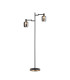 Worcester Swing Arm Floor Lamp 2 Light E14 Brass/Satin Black/Smoke Twisted Cylinder Glass-1