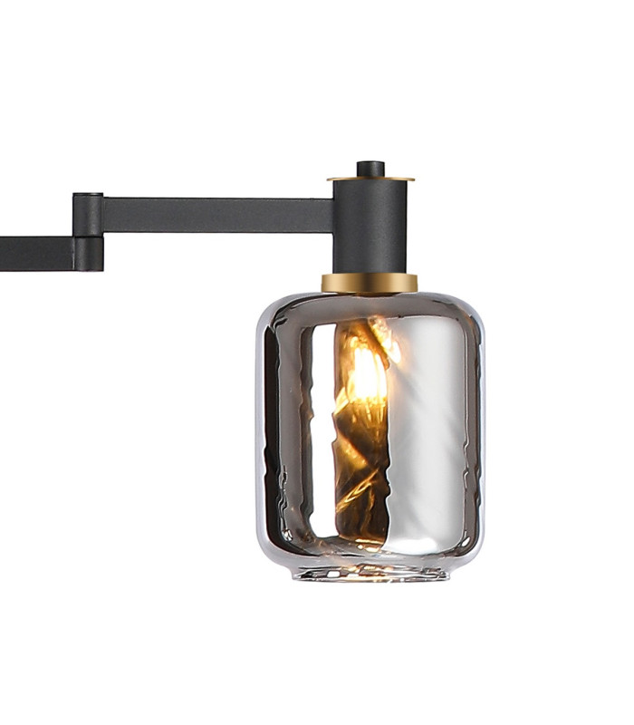 Worcester Swing Arm Floor Lamp 2 Light E14 Brass/Satin Black/Smoke Twisted Cylinder Glass-6