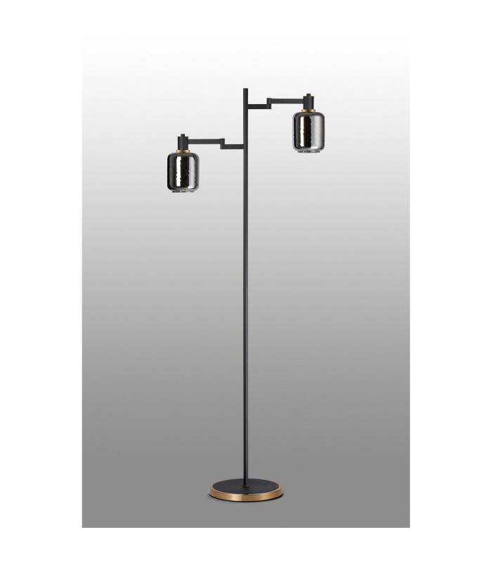 Worcester Swing Arm Floor Lamp 2 Light E14 Brass/Satin Black/Smoke Twisted Cylinder Glass-9