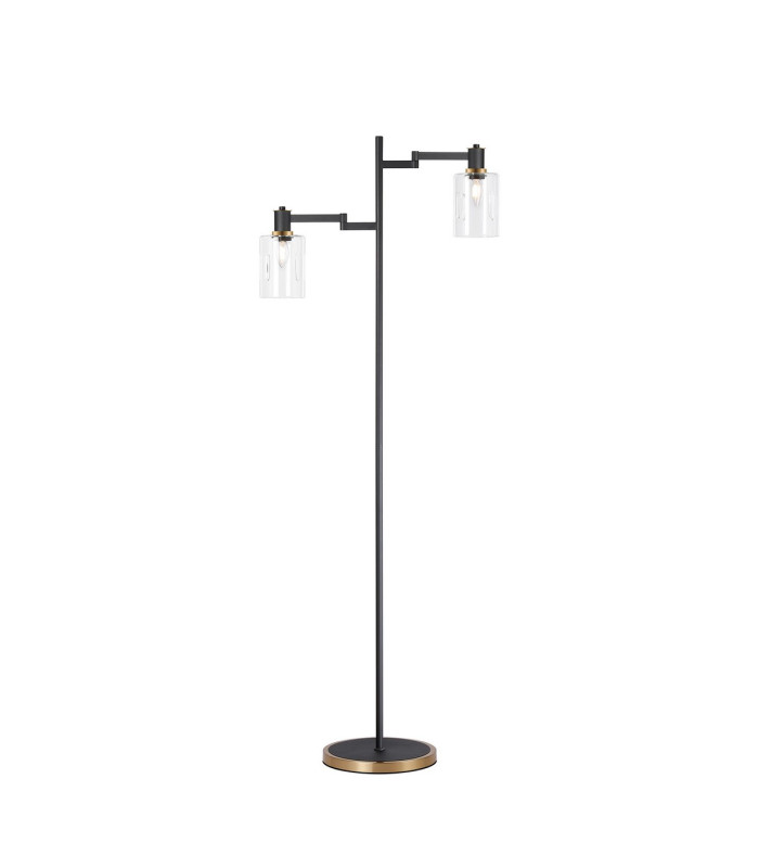 Worcester Swing Arm Floor Lamp 2 Light E14 Brass/Satin Black/Clear Uniform Dimple Cylinder Glass-1