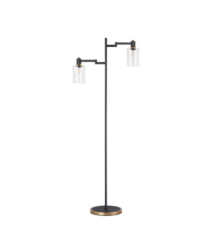 Worcester Swing Arm Floor Lamp 2 Light E14 Brass/Satin Black/Clear Uniform Dimple Cylinder Glass-6