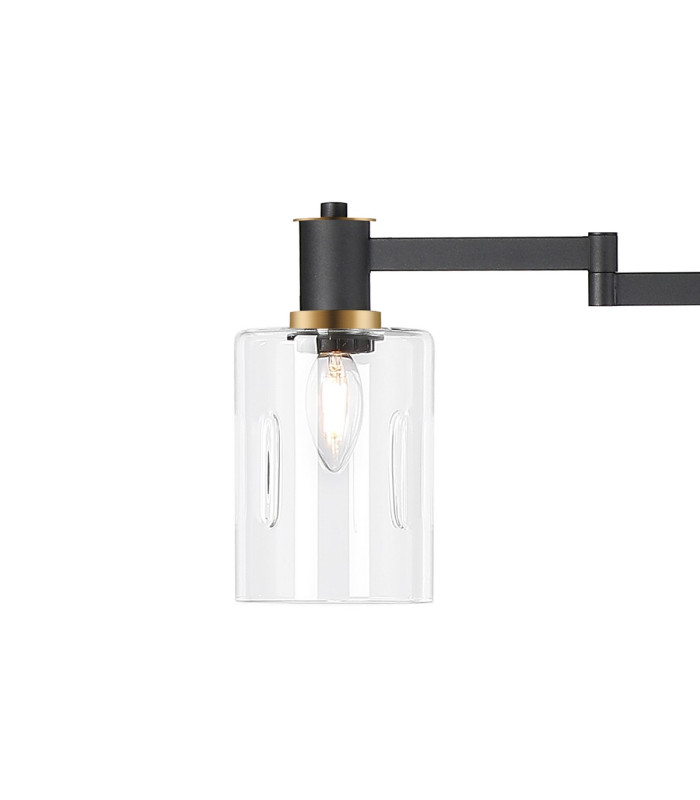 Worcester Swing Arm Floor Lamp 2 Light E14 Brass/Satin Black/Clear Uniform Dimple Cylinder Glass-8
