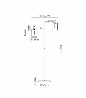 Worcester Swing Arm Floor Lamp 2 Light E14 Brass/Satin Black/Smoke Uniform Dimple Cylinder Glass-2