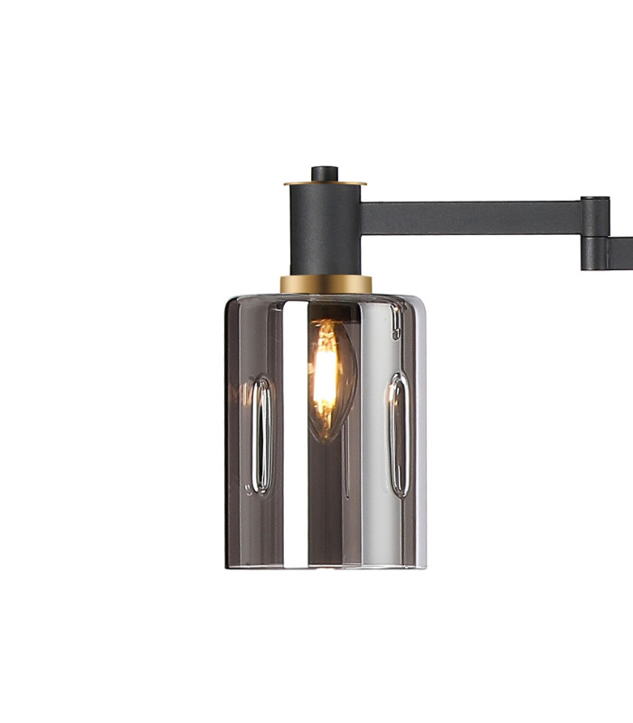 Worcester Swing Arm Floor Lamp 2 Light E14 Brass/Satin Black/Smoke Uniform Dimple Cylinder Glass-8