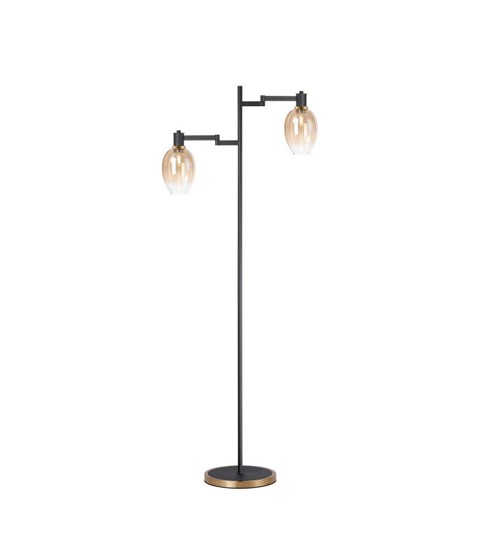 Worcester Swing Arm Floor Lamp 2 Light E14 Brass/Satin Black/Amber Fade Wine Glass Glass-1
