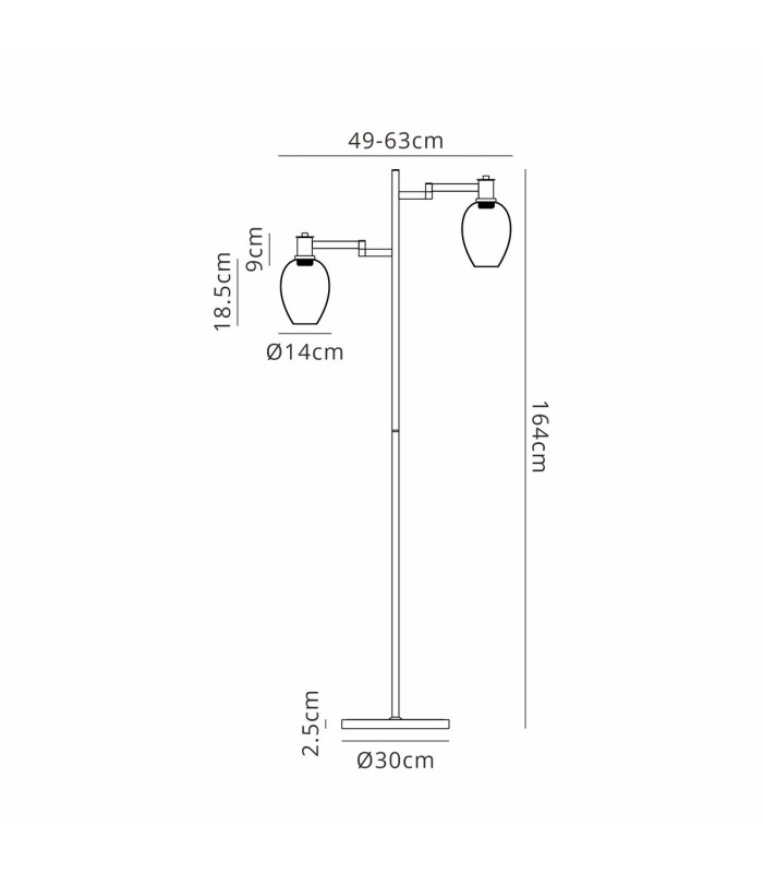 Worcester Swing Arm Floor Lamp 2 Light E14 Brass/Satin Black/Amber Fade Wine Glass Glass-2