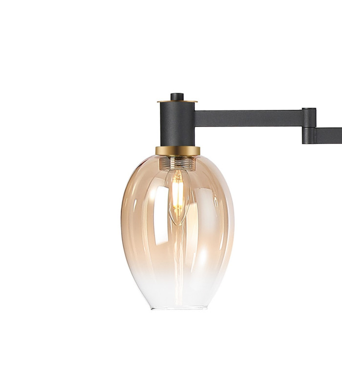 Worcester Swing Arm Floor Lamp 2 Light E14 Brass/Satin Black/Amber Fade Wine Glass Glass-8