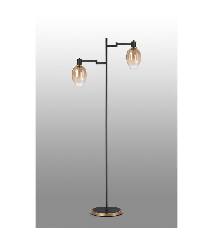 Worcester Swing Arm Floor Lamp 2 Light E14 Brass/Satin Black/Amber Fade Wine Glass Glass-10