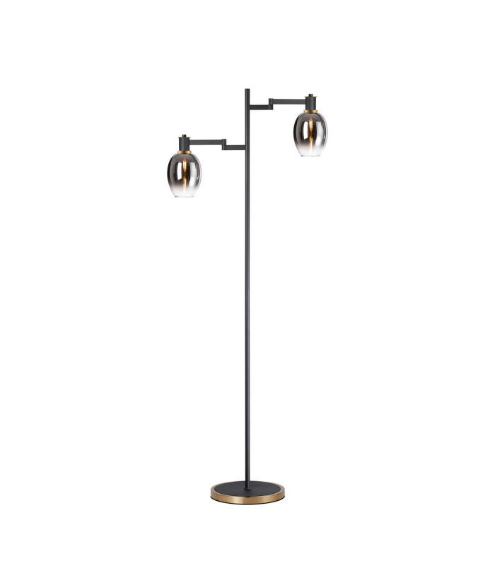 Worcester Swing Arm Floor Lamp 2 Light E14 Brass/Satin Black/Smoke Fade Wine Glass Glass-1