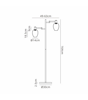 Worcester Swing Arm Floor Lamp 2 Light E14 Brass/Satin Black/Smoke Fade Wine Glass Glass-2