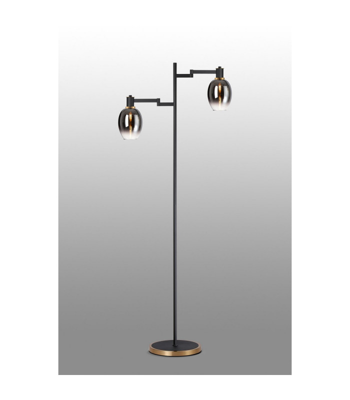 Worcester Swing Arm Floor Lamp 2 Light E14 Brass/Satin Black/Smoke Fade Wine Glass Glass-3