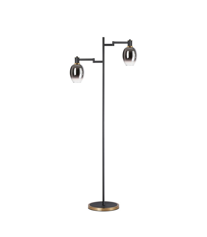 Worcester Swing Arm Floor Lamp 2 Light E14 Brass/Satin Black/Smoke Fade Wine Glass Glass-5