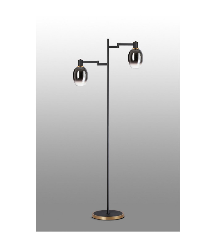 Worcester Swing Arm Floor Lamp 2 Light E14 Brass/Satin Black/Smoke Fade Wine Glass Glass-9