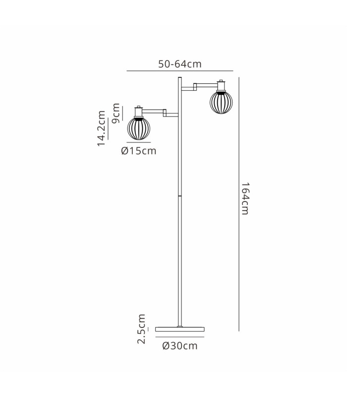 Worcester Swing Arm Floor Lamp 1 Light E14 Brass/Satin Black/Amber Plated Round Segment Glass-2