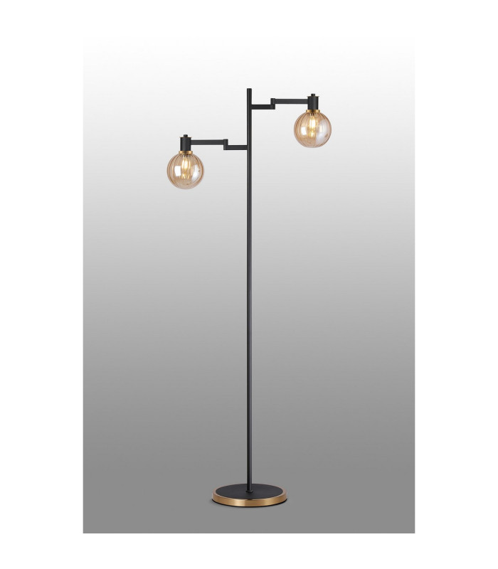 Worcester Swing Arm Floor Lamp 1 Light E14 Brass/Satin Black/Amber Plated Round Segment Glass-3