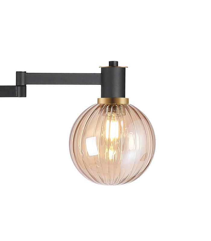 Worcester Swing Arm Floor Lamp 1 Light E14 Brass/Satin Black/Amber Plated Round Segment Glass-7