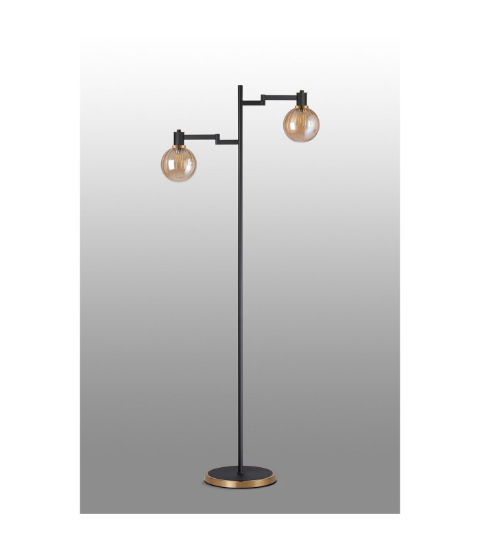 Worcester Swing Arm Floor Lamp 1 Light E14 Brass/Satin Black/Amber Plated Round Segment Glass-10
