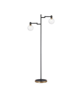 Worcester Swing Arm Floor Lamp 1 Light E14 Brass/Satin Black/Clear Round Textured Diamond Pattern Glass-1