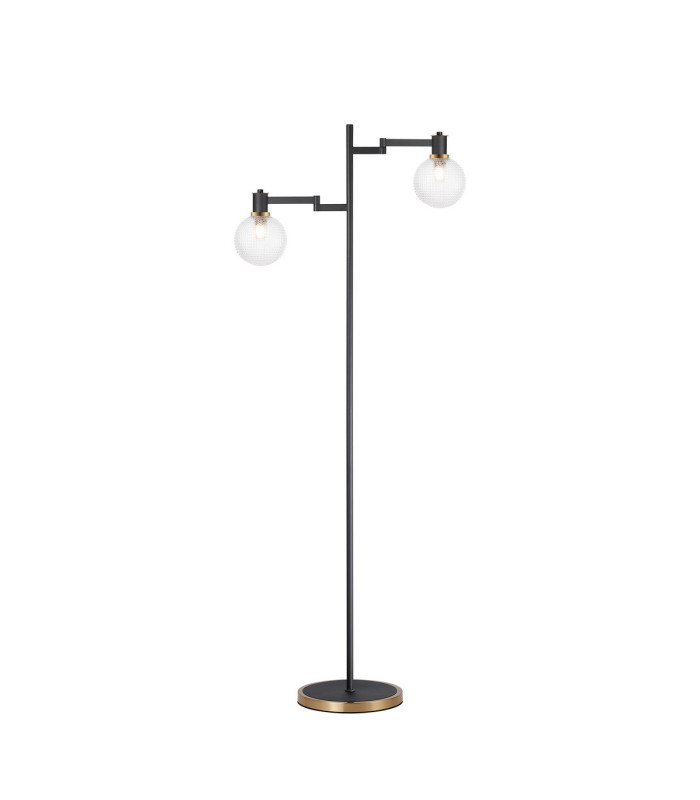 Worcester Swing Arm Floor Lamp 1 Light E14 Brass/Satin Black/Clear Round Textured Diamond Pattern Glass-1