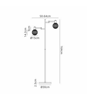 Worcester Swing Arm Floor Lamp 1 Light E14 Brass/Satin Black/Clear Round Textured Diamond Pattern Glass-2