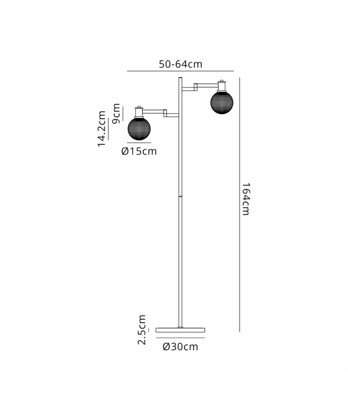 Worcester Swing Arm Floor Lamp 1 Light E14 Brass/Satin Black/Clear Round Textured Diamond Pattern Glass-2
