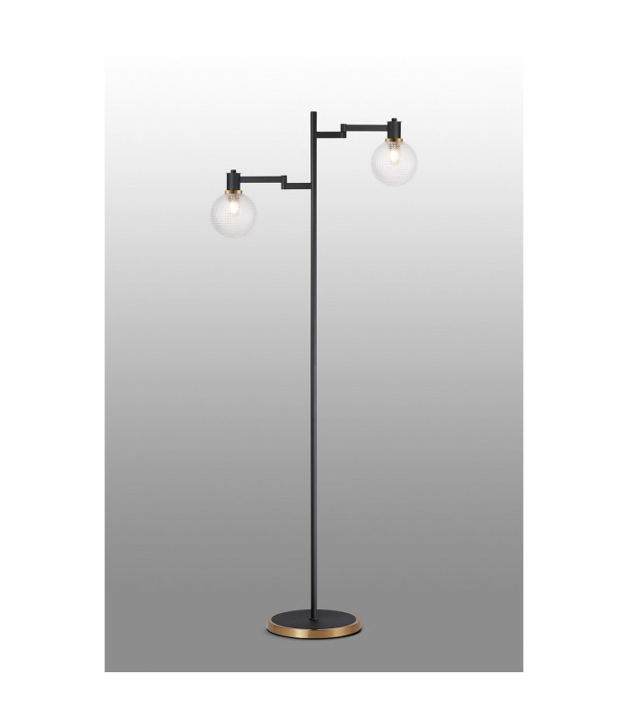 Worcester Swing Arm Floor Lamp 1 Light E14 Brass/Satin Black/Clear Round Textured Diamond Pattern Glass-3