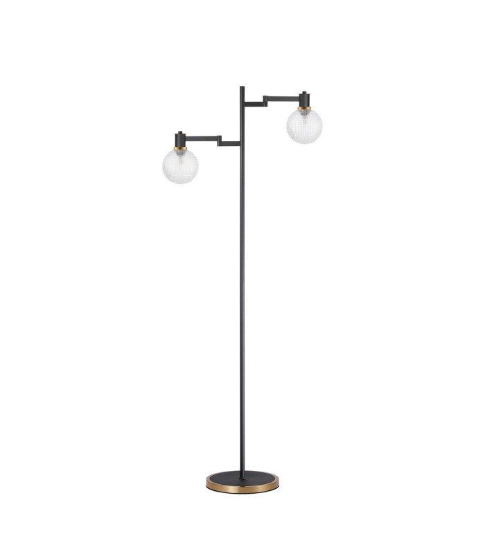 Worcester Swing Arm Floor Lamp 1 Light E14 Brass/Satin Black/Clear Round Textured Diamond Pattern Glass-4