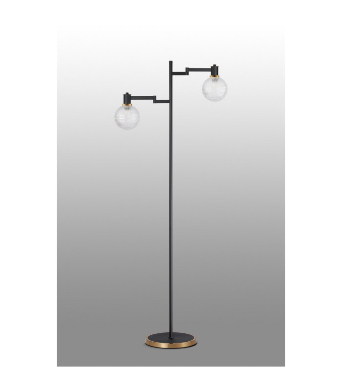 Worcester Swing Arm Floor Lamp 1 Light E14 Brass/Satin Black/Clear Round Textured Diamond Pattern Glass-9