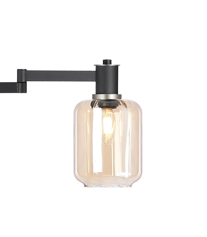 Worcester Swing Arm Floor Lamp 2 Light E14 Satin Nickel/Satin Black/Amber Striped Cylinder Glass-6