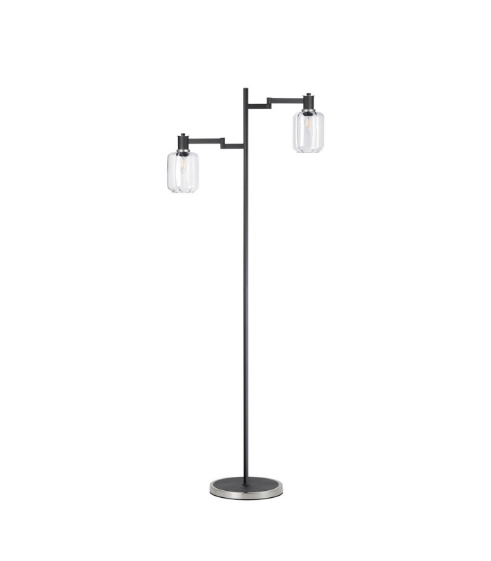 Worcester Swing Arm Floor Lamp 2 Light E14 Satin Nickel/Satin Black/Clear Striped Cylinder Glass-4