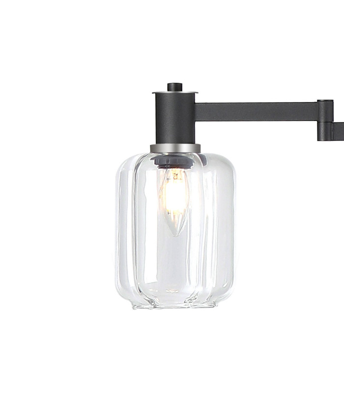 Worcester Swing Arm Floor Lamp 2 Light E14 Satin Nickel/Satin Black/Clear Striped Cylinder Glass-6