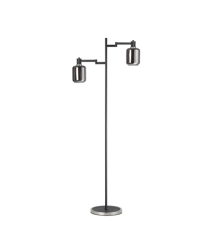 Worcester Swing Arm Floor Lamp 2 Light E14 Satin Nickel/Satin Black/Smoke Striped Cylinder Glass-4