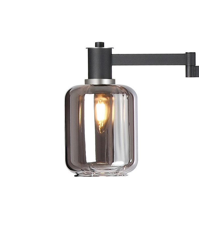 Worcester Swing Arm Floor Lamp 2 Light E14 Satin Nickel/Satin Black/Smoke Striped Cylinder Glass-6