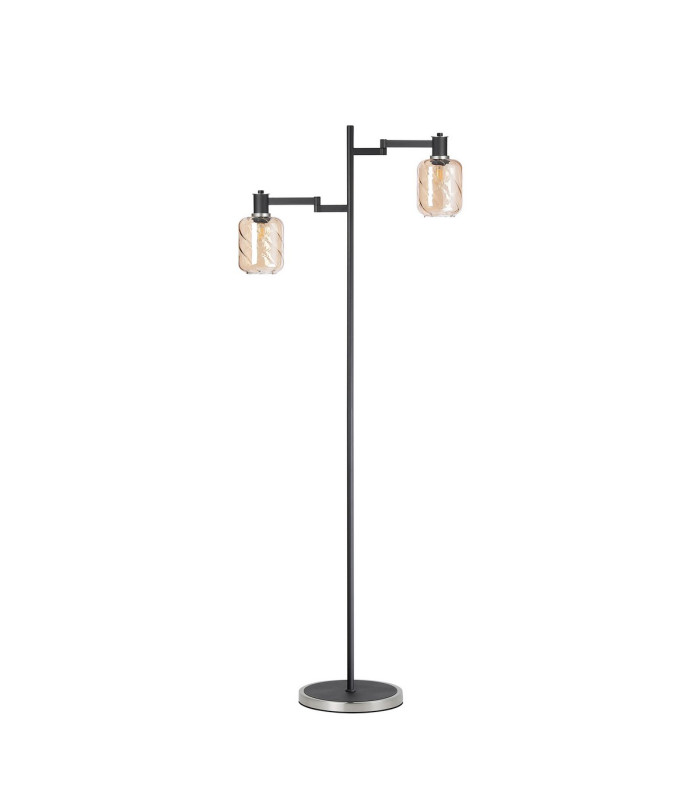 Worcester Swing Arm Floor Lamp 2 Light E14 Satin Nickel/Satin Black/Amber Twisted Cylinder Glass-4