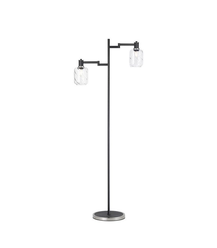 Worcester Swing Arm Floor Lamp 2 Light E14 Satin Nickel/Satin Black/Clear Twisted Cylinder Glass-1