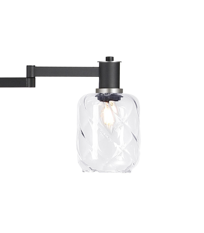 Worcester Swing Arm Floor Lamp 2 Light E14 Satin Nickel/Satin Black/Clear Twisted Cylinder Glass-6