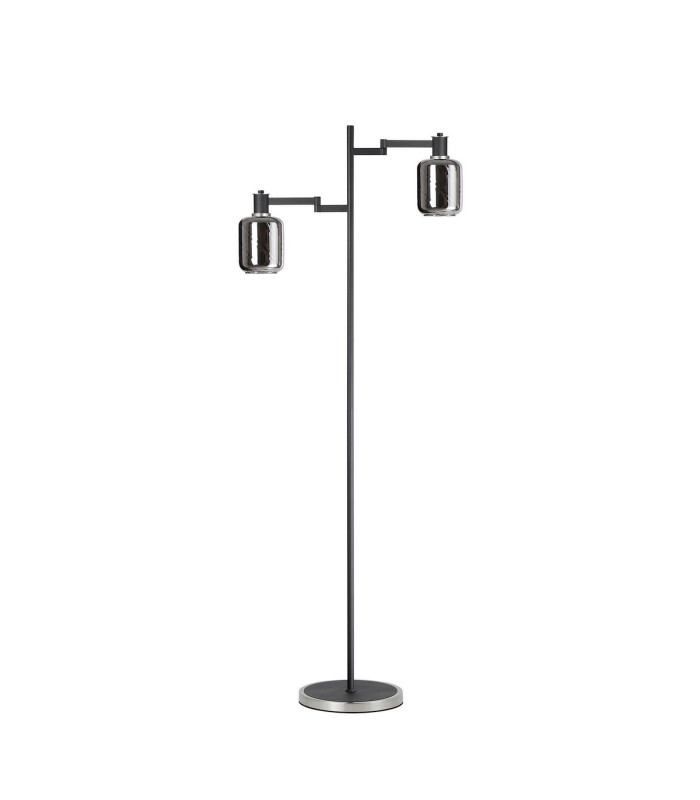 Worcester Swing Arm Floor Lamp 2 Light E14 Satin Nickel/Satin Black/Smoke Twisted Cylinder Glass-4