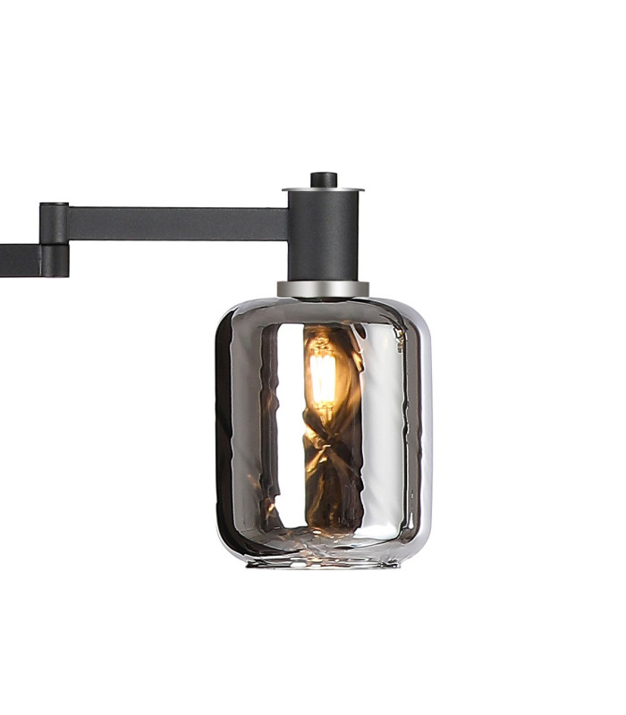 Worcester Swing Arm Floor Lamp 2 Light E14 Satin Nickel/Satin Black/Smoke Twisted Cylinder Glass-6