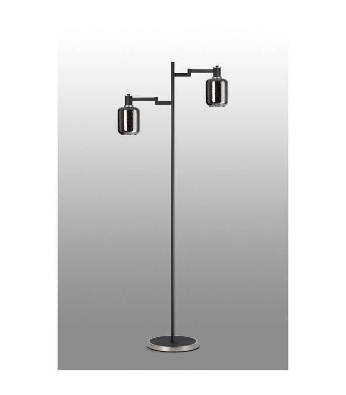 Worcester Swing Arm Floor Lamp 2 Light E14 Satin Nickel/Satin Black/Smoke Twisted Cylinder Glass-9