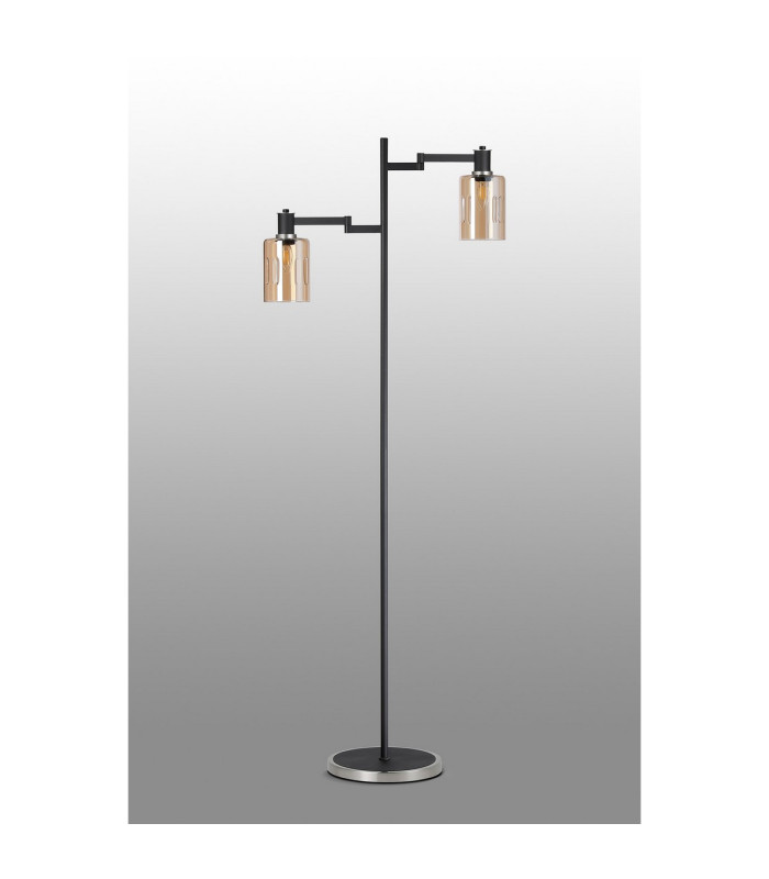 Worcester Swing Arm Floor Lamp 2 Light E14 Satin Nickel/Satin Black/Amber Uniform Dimple Cylinder Glass-9