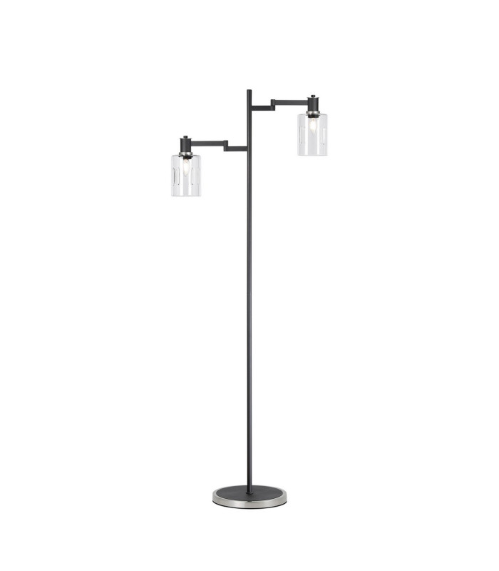 Worcester Swing Arm Floor Lamp 2 Light E14 Satin Nickel/Satin Black/Clear Uniform Dimple Cylinder Glass-1