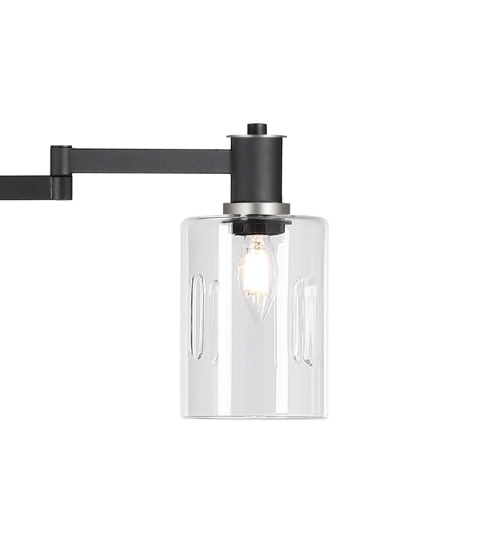 Worcester Swing Arm Floor Lamp 2 Light E14 Satin Nickel/Satin Black/Clear Uniform Dimple Cylinder Glass-6