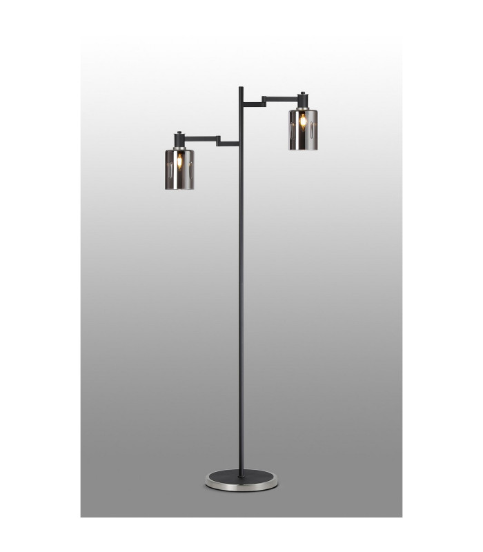 Worcester Swing Arm Floor Lamp 2 Light E14 Satin Nickel/Satin Black/Smoke Uniform Dimple Cylinder Glass-3